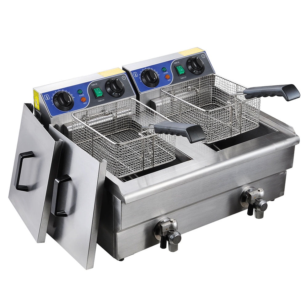 20l Dual Tank Deep Fryer Stainless Steel Commercial W Timer And 20l Dual Tank Deep Fryer Stainless Steel Commercial W Timer And Drain French Fry