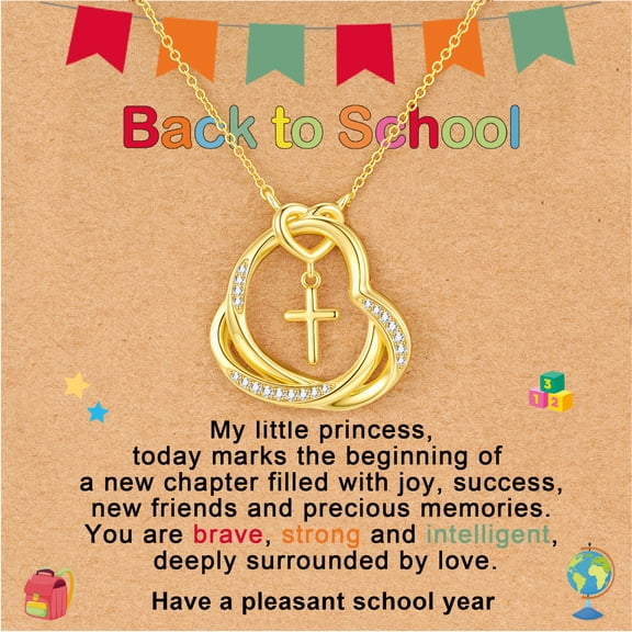 APSVO Back to School Jewelry Gifts for 18K Gold Plated Love Heart Cross Necklace CZ Pendant Supplies Stuff Accessory Ideas Daughter Granddaughter Tween Teen Age