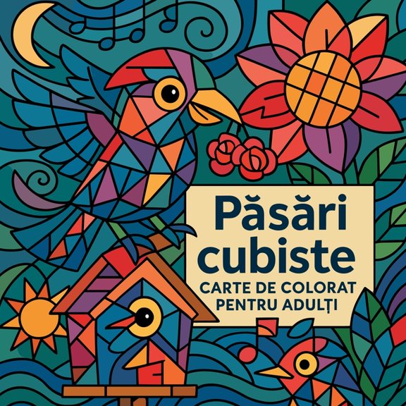 Păsări cubiste - Carte de colorat pentru adulți, (Paperback)