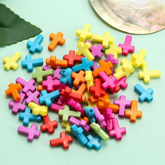PAMINGONO 200Pcs Bracelet Making Loose Beads Cross Acrylic Assorted Color Diy