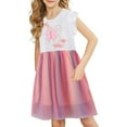 thumbnail image 2 of PINQI Children Girls Summer Dress Floral Dress Butterfly Short Sleeve Pleated Casual Lace Dresses Butterfly Gradient Dress For Kids 2 To 7 Years(A-Pink,4 Years), 2 of 5