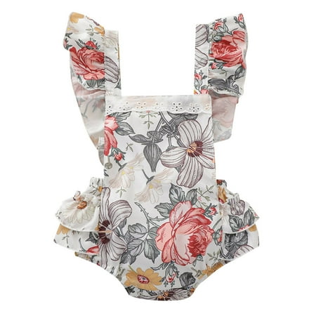 

TUOBARR Newborn Infant Baby Girls Lace Falbala Ruffle Flower Print Romper Summer Outfits White (0-24Months)