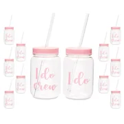 12 Pack "I Do Crew" Bachelorette Party Cups with Lids, Bridal Shower Mason Jars