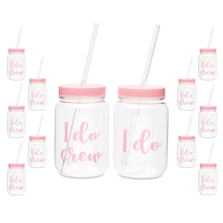 12 Pack "I Do Crew" Bachelorette Party Cups with Lids, Bridal Shower Mason Jars