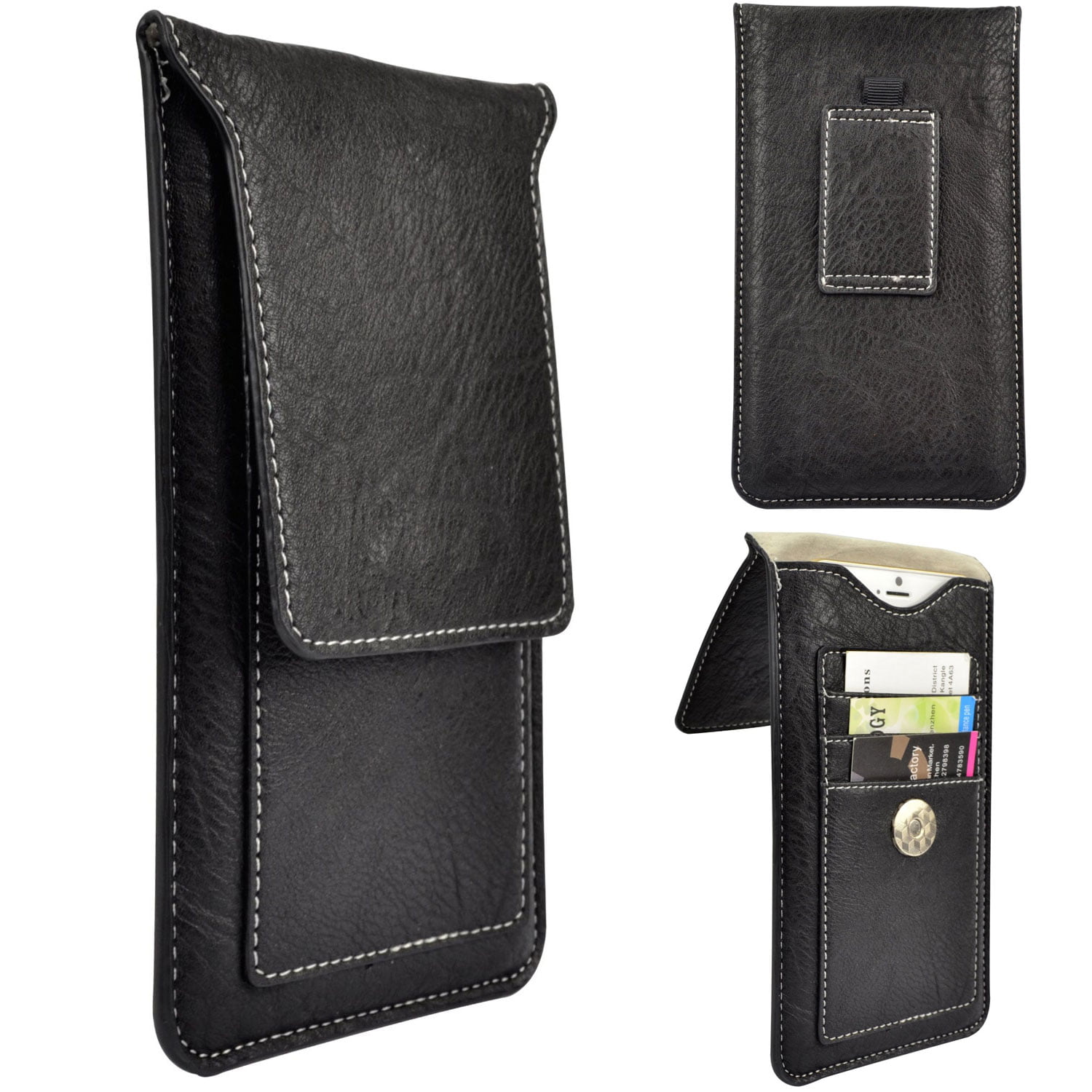 Professional Vegan Leather Vertical Smartphone Holster Wallet (Black ...