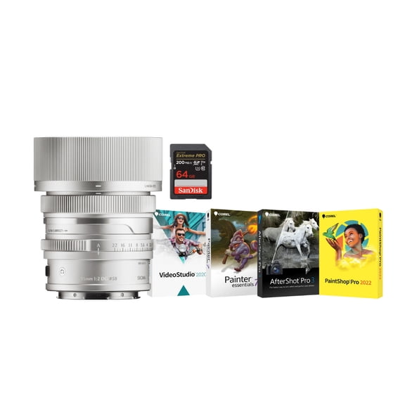 Sigma 35mm F2 DG Silver Contemporary Lens for L Mount Bundle with Editing Software and 64GB SD Card (3 Items)