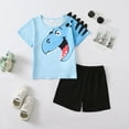 thumbnail image 2 of Kucnuzki 3T Toddler Boy Spring Summer Outfits Shorts Sets 4T Short Sleeve Big Dino Looking Prints Tee Top Elastic Shorts 2PCS Set Blue, 2 of 7