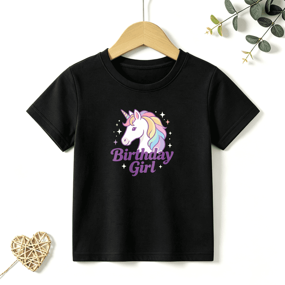 Girls Graphic Tees Rainbow Unicorn Birthday Girl Print Kids T Shirt Birthday Party Tee 100% Cotton Short Sleeve Soft Tops 4-13Y