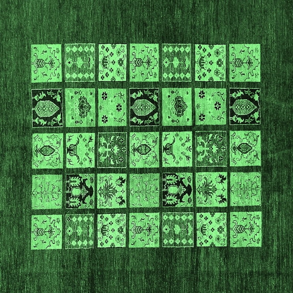 Ahgly Company Indoor Square Abstract Emerald Green Modern Area Rugs, 4' Square
