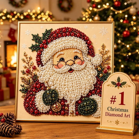 DIY Christmas Pearl Diamond Painting Art Kit with Frame, Christmas Pearl Beads Art Craft for DIY Lover Beginner for Home Wall Decor, Healing Stress-Relieving.A