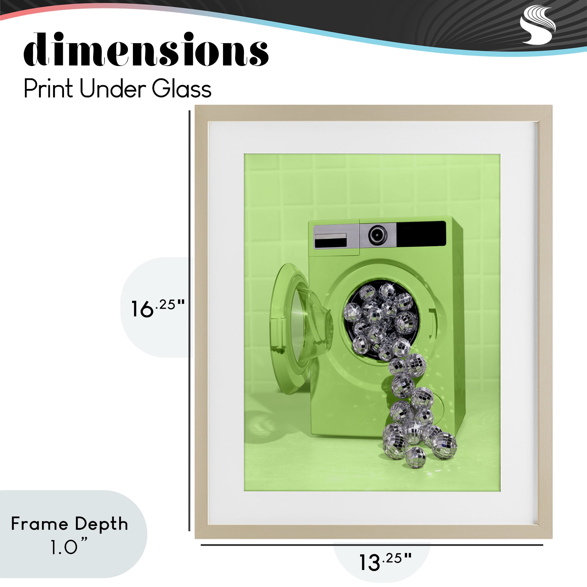 Stupell Industries Disco Laundry Machine over Lime Birch Framed Print Under Glass, design by LISH Creative