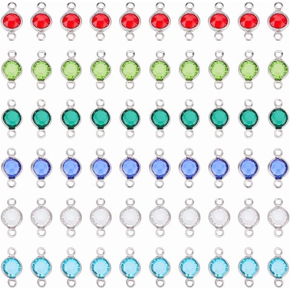 60pcs Double Loops Charm Connectors for Jewelry Making 6 Colors 304 Stainless Steel with Gemstone Flat Round Links Charms Double Loop Ring Charm for Necklace Bracelet Earring Pendants