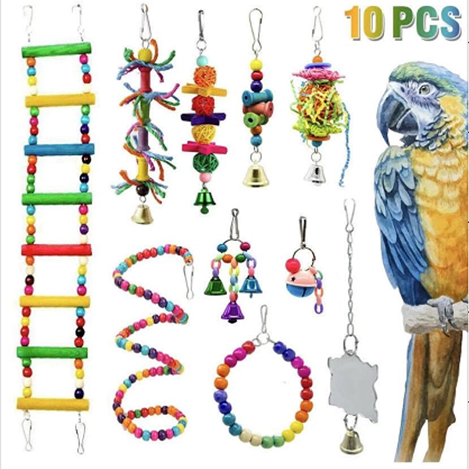Pet Bird Parrot Parakeet Budgie Cockatiel Cage Bell Swing Chew Hanging Toys LD 