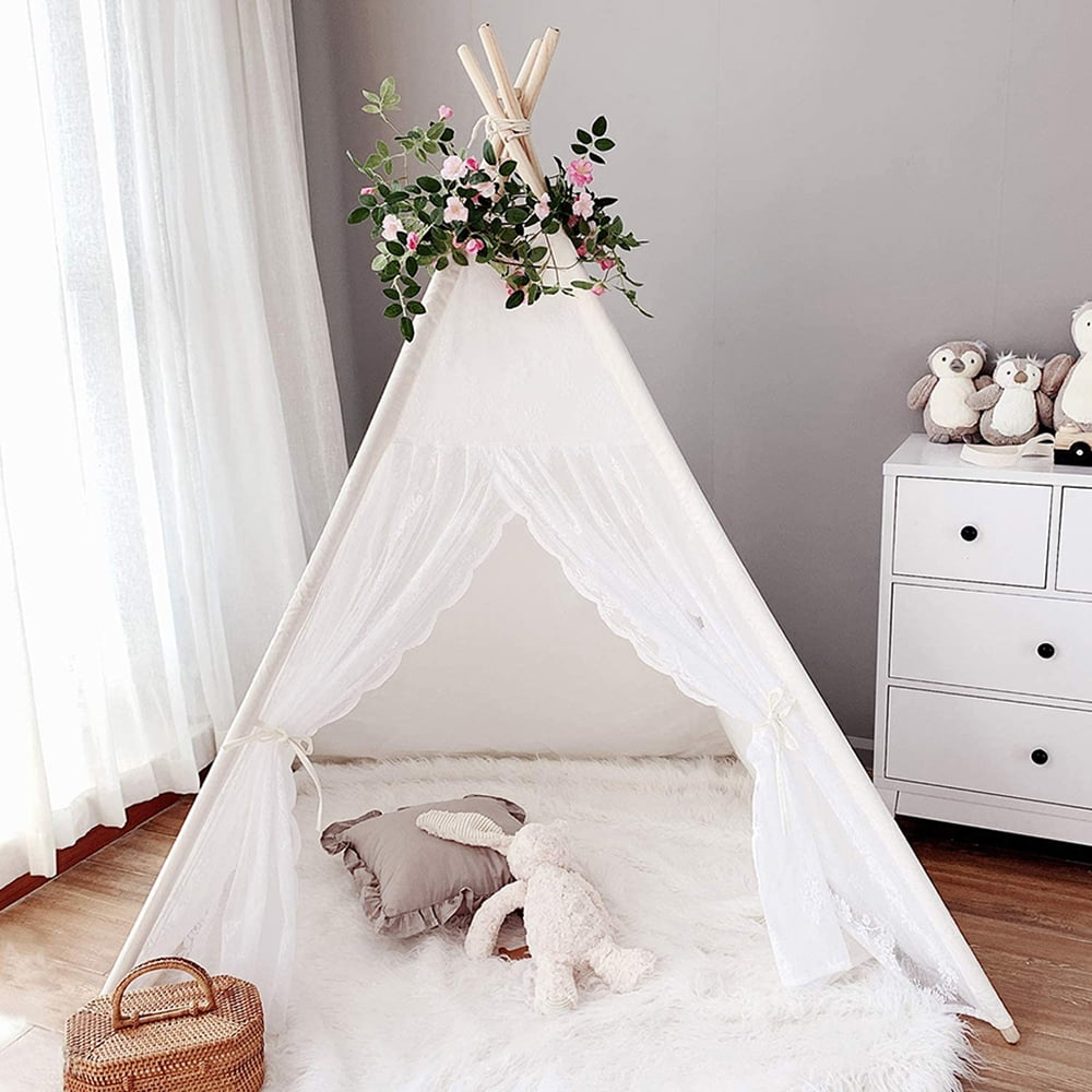 Wedding Teepee Tent for Adults with 2 Rose Vines Leaves and Inner Pockets Huge Teepee Tent for Kids Large Tall Indoor Outdoor 82 x74 x 86 Adult Teepee Beach Tent for Party Reading Nook 