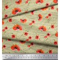 thumbnail image 3 of Soimoi Beige Crepe Silk Fabric Text & Poppy Floral Print Fabric by Yard 42 Inch Wide, 3 of 3