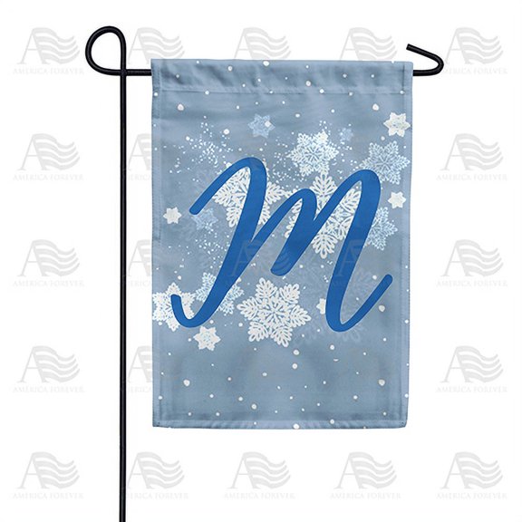 America Forever Winter Monogram Letter M Garden Flag Vertical Double Sided 12.5 x 18 inches Winter Holiday Decor for Outdoor, Porch for Decoration, Blue Snowflake Yard Flag