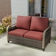 thumbnail image 3 of COOS BAY Outdoor Patio Brown Wicker Rattan Loveseat Sofa with Red Cushions for Backyard, Balcony and Deck, 3 of 9