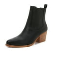 thumbnail image 4 of Women PU Leather Perforated Front Stacked Heel Ankle Boots with Elastic Side Gussets (Black / 6), 4 of 8