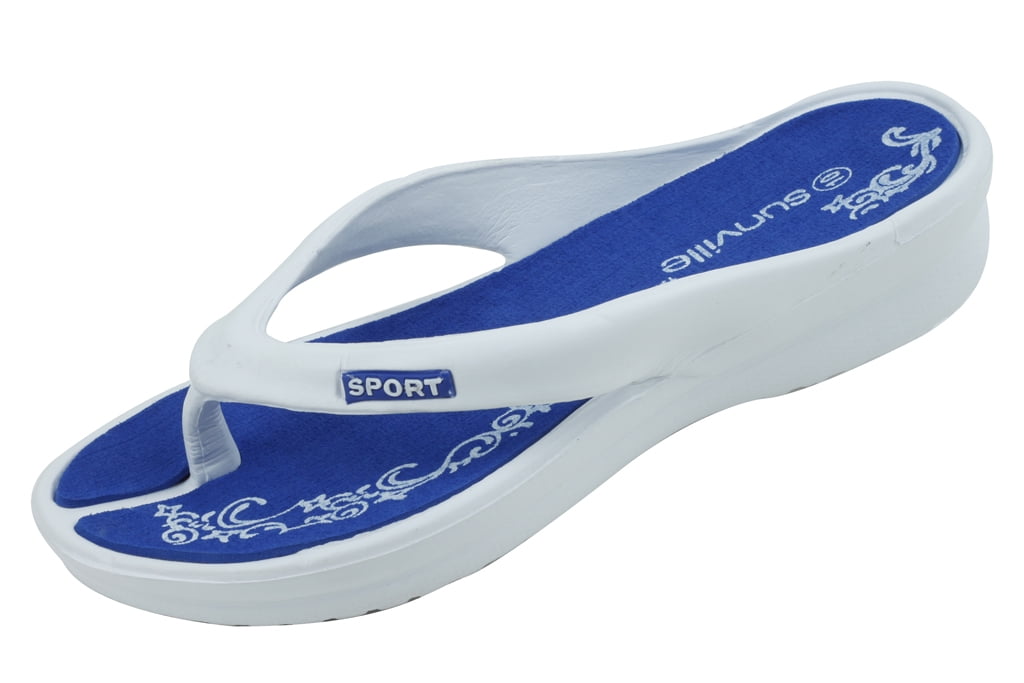 blue wedge flip flops