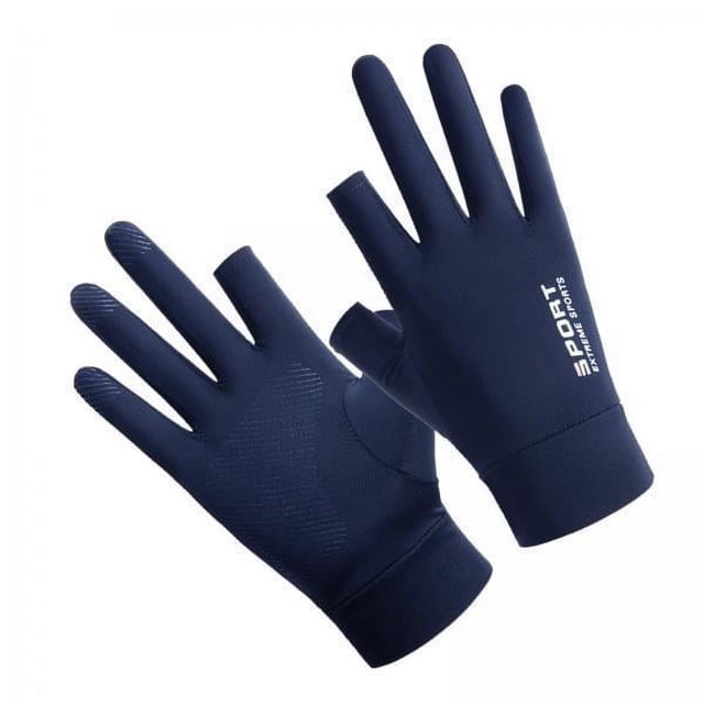 6xMen Guantes De Seda De Hielo Verano Protección Solar Antideslizante Pesca Dos Dedos Azul