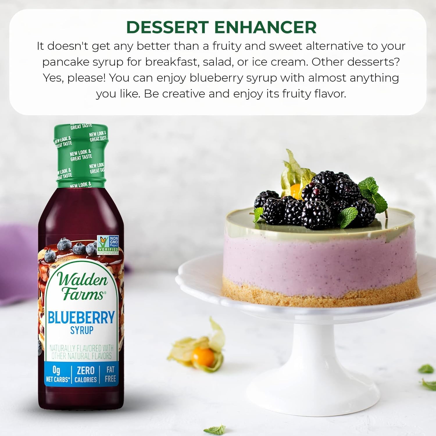 Walden Farms Blueberry Sugar Free Syrup For Pancakes, Waffles, French Toast, And Fresh Pastries, 0G Net Carbs, Calories, Fat, Or Gluten, Kosher Certified, 12 Oz. Bottle, 2 Pack