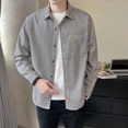 thumbnail image 4 of Camisa y blusa de manga larga para hombre a rayas con bolsillo, elegante blusa masculina de algodón con cuello, ropa de diseñador estilo coreano XXL Hipster, 4 of 5