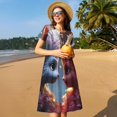 thumbnail image 4 of Uemuo Cute Red And White Elf Print Womens Summer Dress Casual Swing Short Sleeve Sundresses Beach A-line Shift Dress, 4 of 6