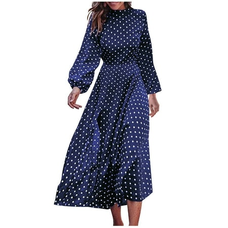 

Pianpianzi Maternity Sundresses Women Floral plus Size Dresses for Women Cute New Years Eve Outfits Women s Casual Fashion Round Neck Polka Dot Long Sleeve Irregular Hem Dress