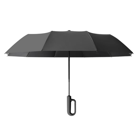 con hebilla de anillo, plegable automático, fuerte, ligero, 10 varillas, de viaje portátil para lluvia para exteriores , Negro 106cmx71cm