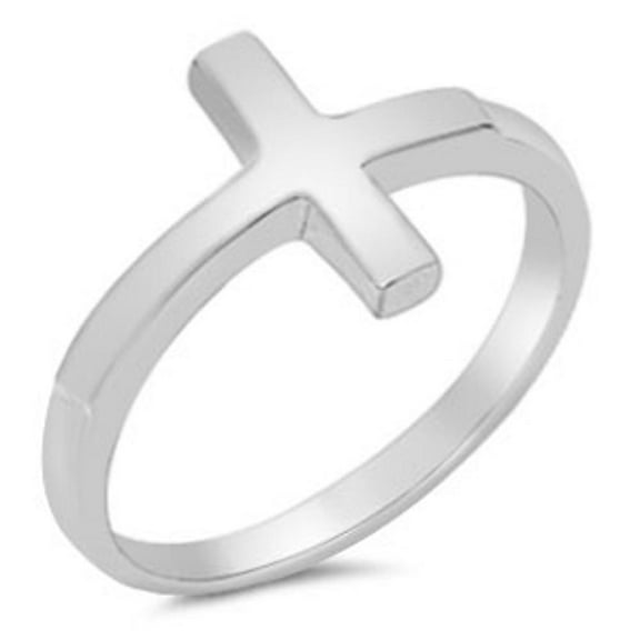 CHOOSE YOUR COLOR Sterling Silver Women's Sideways Cross Ring 925 Band 13mm Jewelry Female Size 6