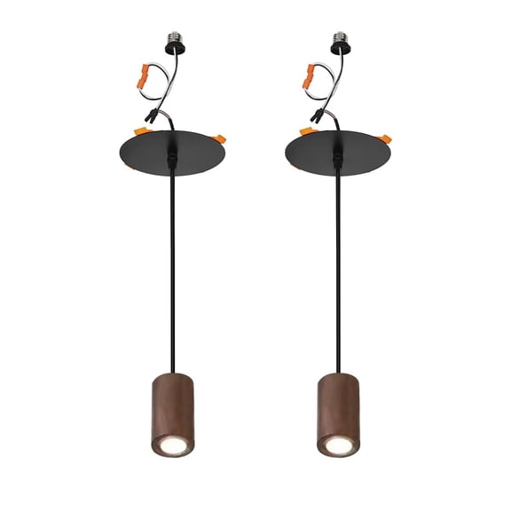 KAYYELAMP 8W 4000K Neutral Spot Light Brown Wood Recessed Light Conversion Kit for E26 Recessed Mount Cans Pendant Vintage Design Upgrade for Kitchen Home Office 2-Lights