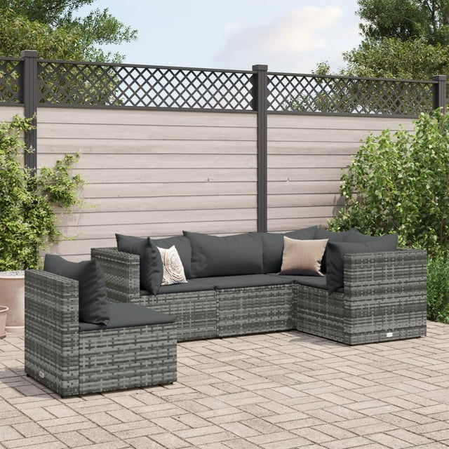 vidaXL Ensemble de Salon de Jardin 5 Pcs avec Coussins en Rotin Gris