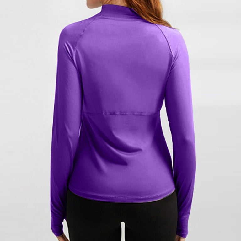 Womens LULULEMON Shirt Size 10 1/4 Zip Long Sleeve Purple Thumbholes