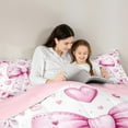 thumbnail image 4 of Manfei Chic Bowknot Bow Bedding Sets Toddler with Comforter,Cute Cherry Duvet Insert,Pink Love Print Comforter Sets Toddler Size For Girls,Lightweight Bedroom Decorative Reversible,2pcs, 4 of 7