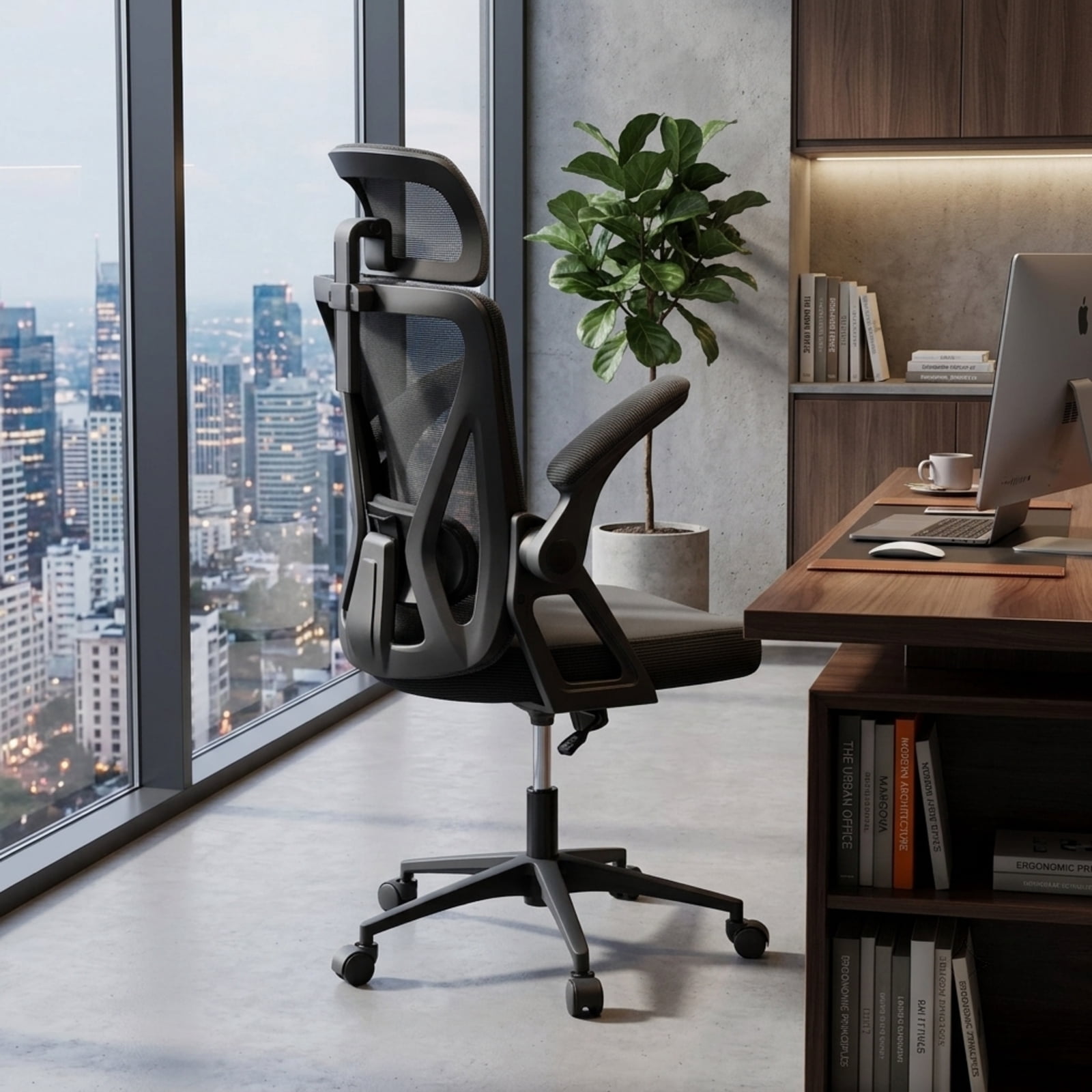 Furnibear Ergonomic Mesh Office Chair High Back Breathable Computer Chair with Adjustable Lumbar Support 2D Headrest and Flip Up Arms, Black