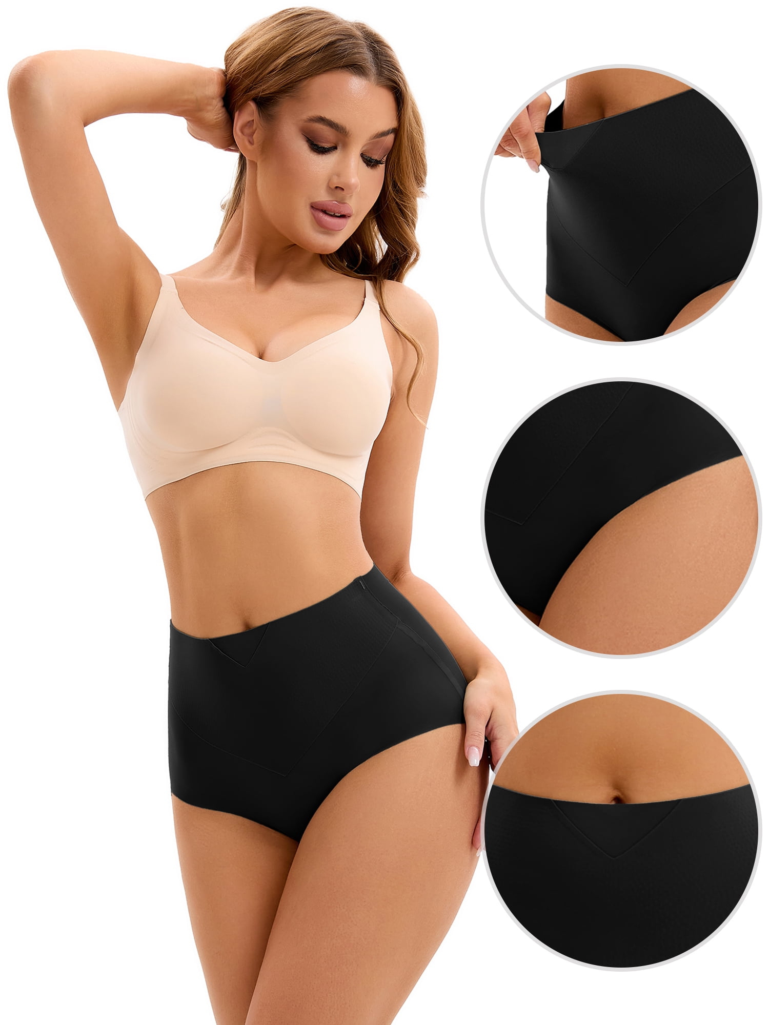 DARING DIVA Women's High Waist Briefs Flatten Stomach Shapewear Panties L Black