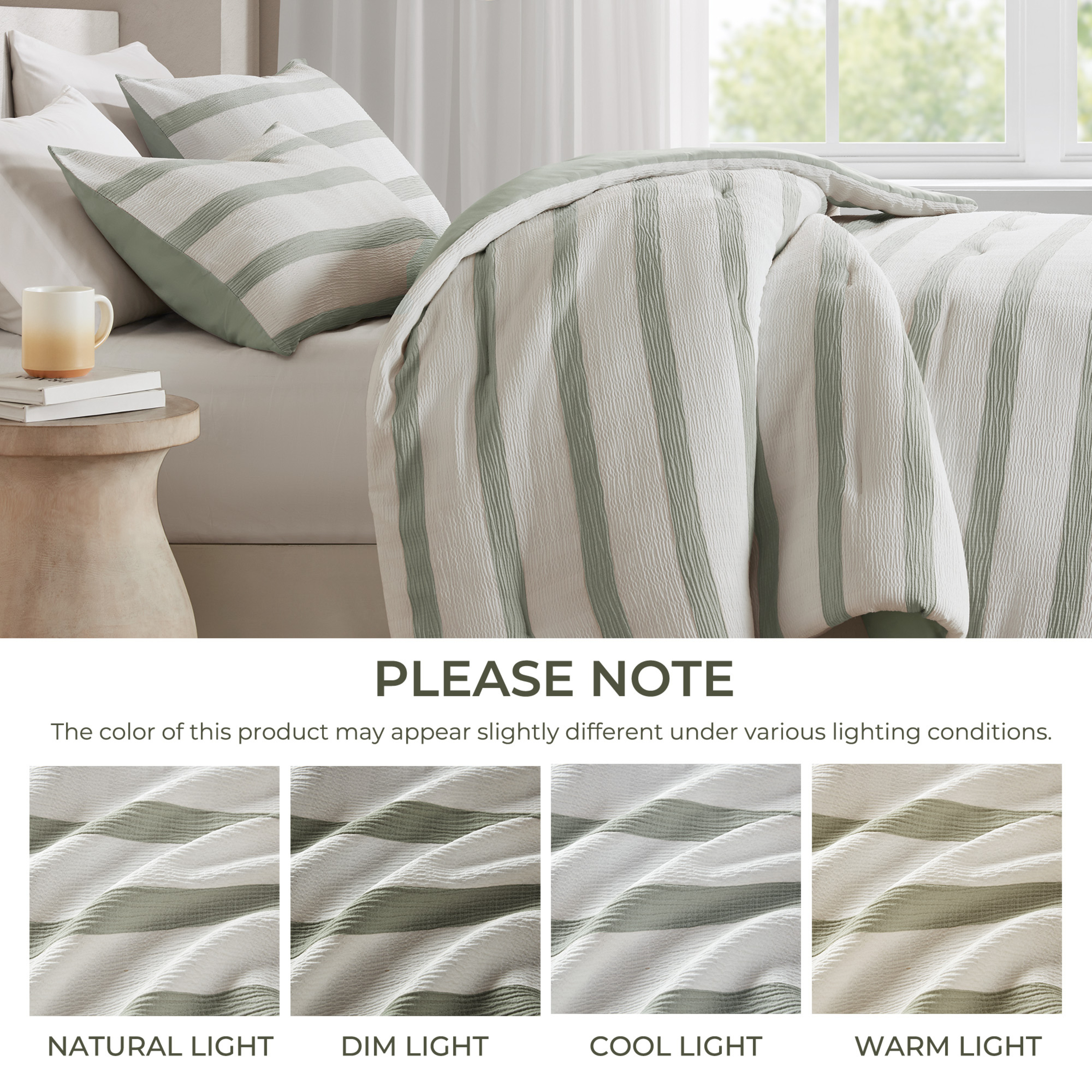 Regency Heights King/Cal King Comforter Set, Striped Texture Bedding Comforter Sets, 3 Pieces Tonal Stripes Woven Comforter with Pillow Sham, Sage Green