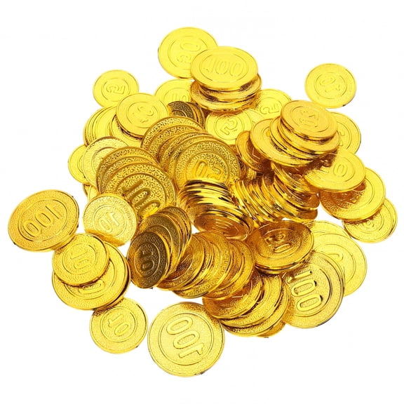 BESTSKY 100 Pcs Gold Pirate Treasure Coins, Plastic Fake Gold Pieces for Party Favors, Treasure Hunts, Games & Decorations