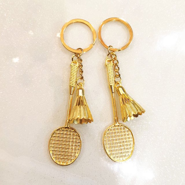 OULII 6Pcs Golden Badminton Keychain Zinc Alloy Racket Shape for Daily Use
