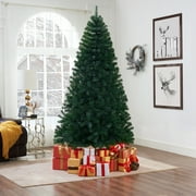 Naomi Home Contemporary Unlit Artificial Spruce Christmas Tree with Stand, Green/7.5 ft