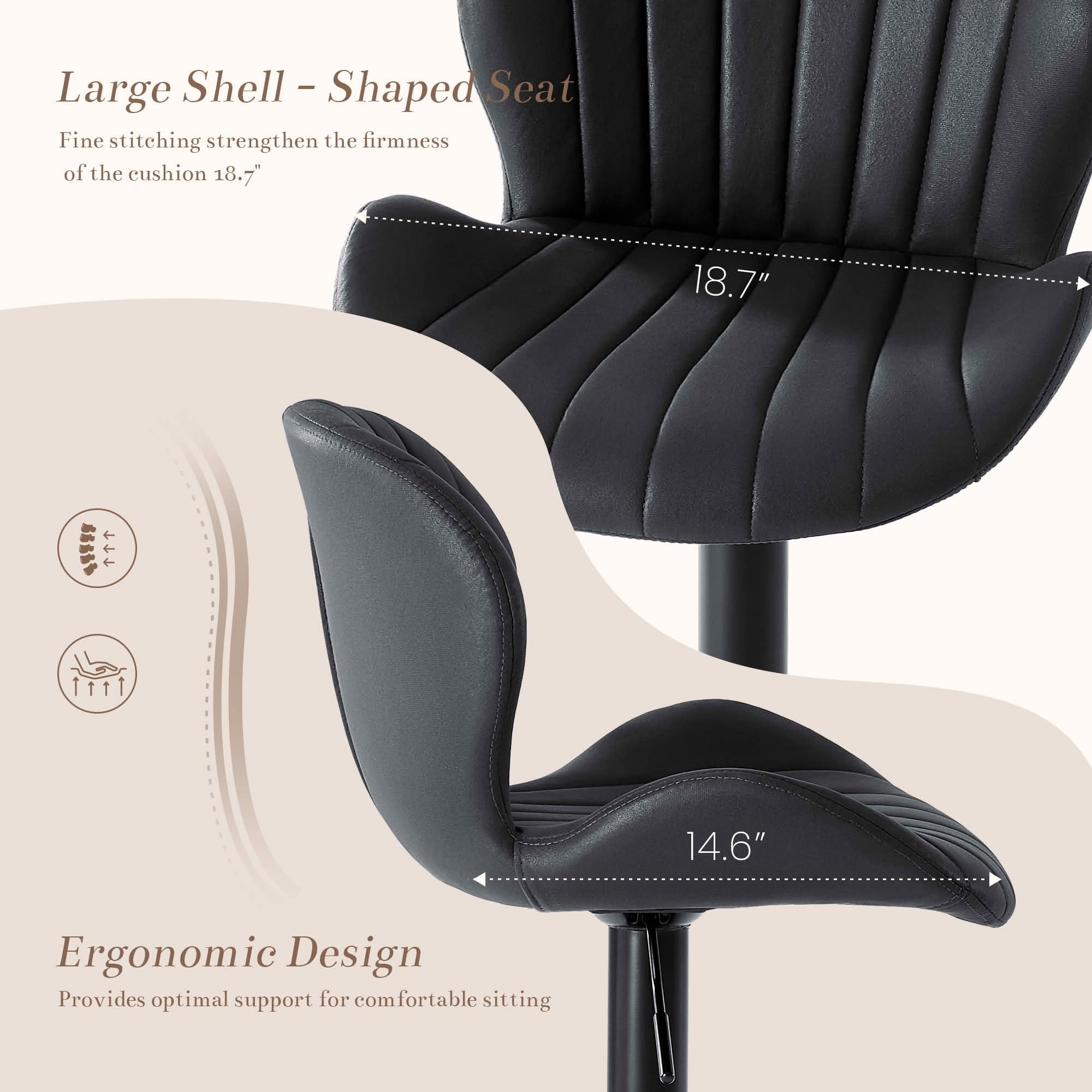 MAYEERTY Set of 2 PU Leather Bar Stools 360 Swivel Adjustable Height 24.8"-33.46" 300LBS Capacity