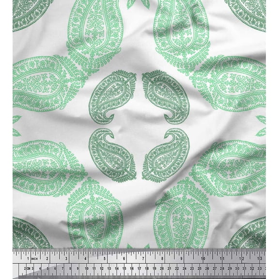 Soimoi Green Cotton Voile Fabric Floral & Block Print Fabric by Yard 42 Inch Wide