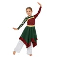 thumbnail image 2 of YiZYiF Kids Girls Worship Praise Dance Outfit 2-Piece Printed Irregular Liturgical Dress with Wide Leg Pants Set Burgundy White 16, 2 of 6