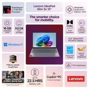 Lenovo IdeaPad Slim 3x 15.3 Laptop AI Snapdragon X 16GB 512GB SSD Luna Grey