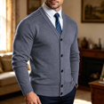 thumbnail image 6 of Men's V Neck Knit Cardigan, Single Breasted Long Sleeve, Regular Fit, Business Casual Outerwear For Male, 6 of 9