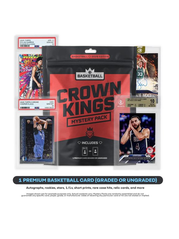 Collectible Crown Kings 2026 Basketball Mystery Pack – 1 Premium Basketball Trading Card, Graded or Raw, PSA CGC BGS SGC, $25-$500 Value