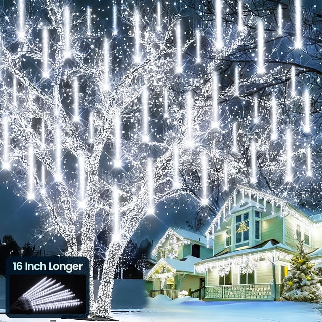Luces navideñas Aluan Meteor Shower, 10 tubos, 360 LED, color blanco