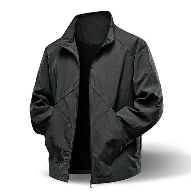 pstuiky camisas de manga larga para hombre, Chaqueta de trabajo para hombre, elástica, impermeable, para exteriores, con cuello alto, color liso, manga larga, solapa, top/camisa para hombre xxl