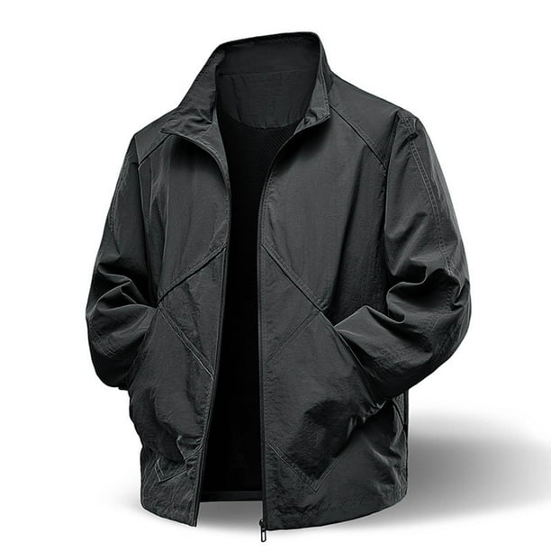 pstuiky manga larga para hombre, Chaqueta de trabajo para hombre, elástica, impermeable, para exteriores, con cuello alto, color liso, manga larga, solapa, top/camisa para hombre m