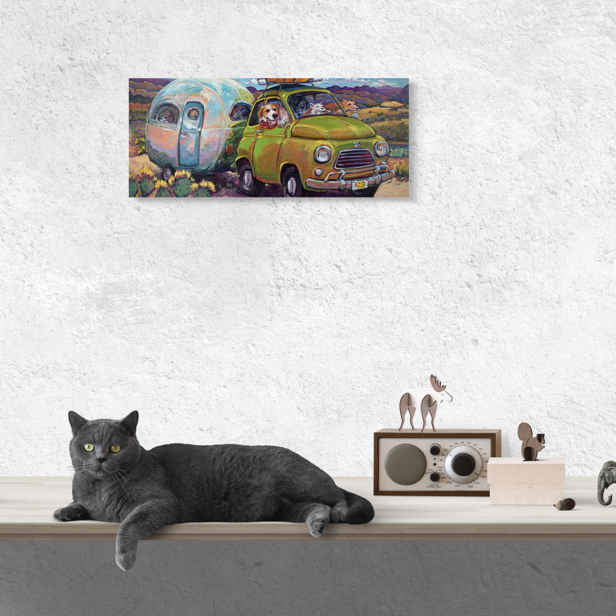 Stupell Industries Dogs Driving Camper Western Desert Adventure Animals & Insects Painting Gallery Wrapped Canvas Art Print Wall Art, 10 x 24